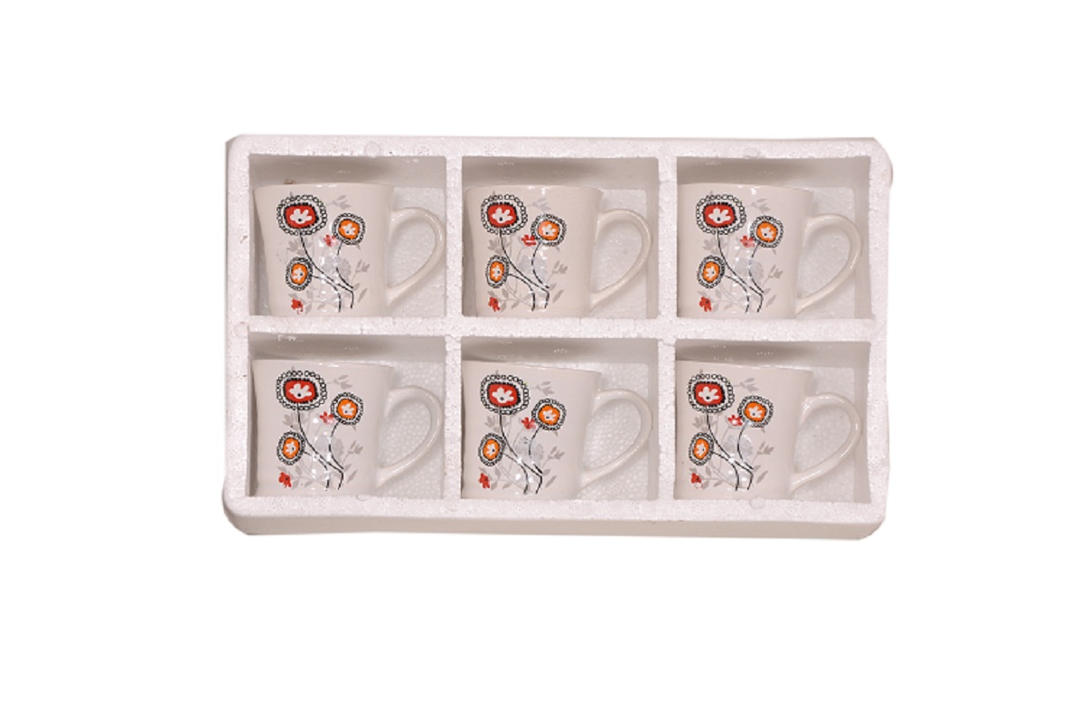 White Ceramic Tea Cup with Red Floral