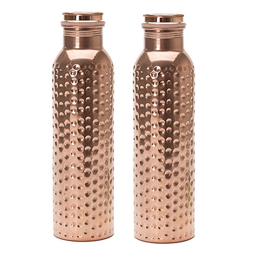 Set of 2 Hammered Copper Water Bottles