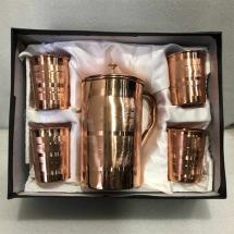 Pure Copper Jug with 4 Glasses