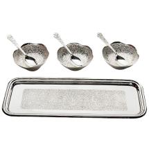 7 Pcs Silver Plated Brass Bowls Spoons and Tray Set